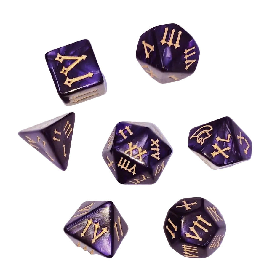 7 Polyhedral Abyss Dice Set - Roman Numbers - Purple (AB0078)