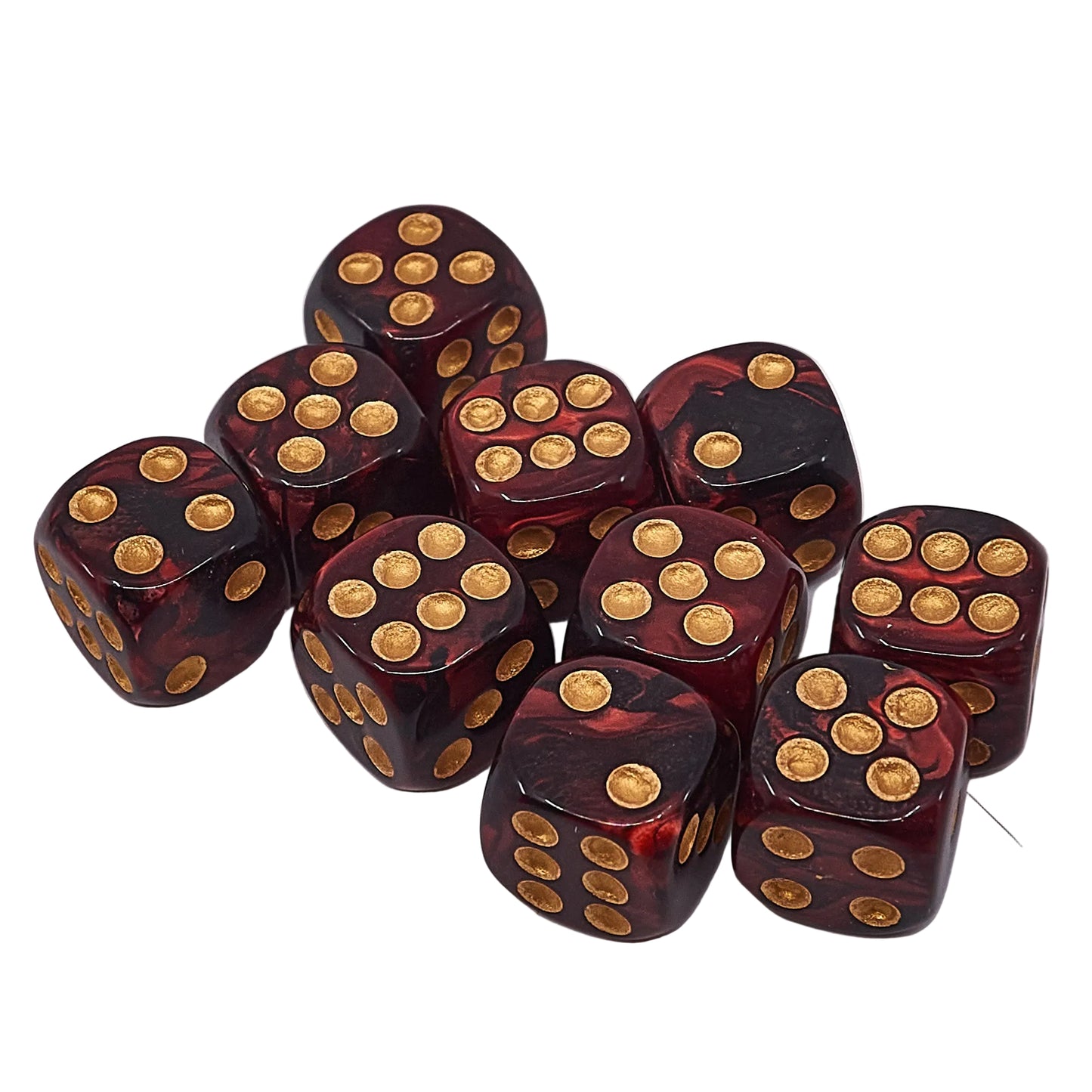 10 x D6 Abyss Dice Set - Red & Black Marble / Gold (AB0064)