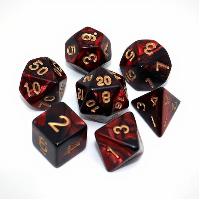 7 Polyhedral Abyss Dice Set - Black-Red / Gold (AB0046)