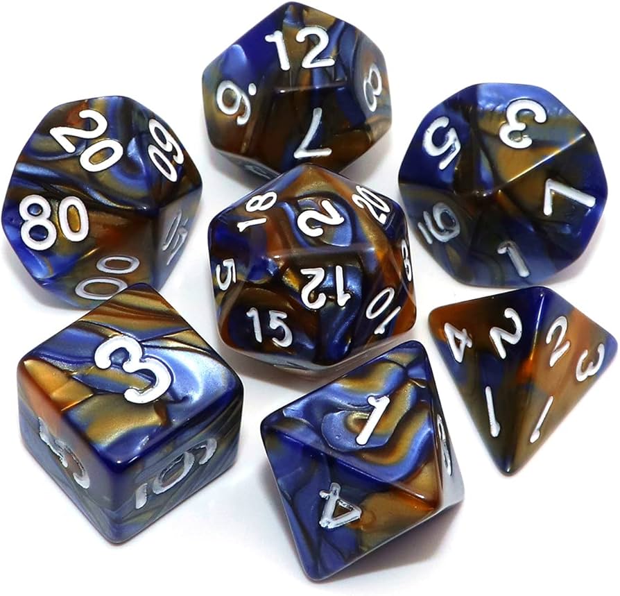 Polyhedral Dice Set - Marble Blue / Gold (AB0038)
