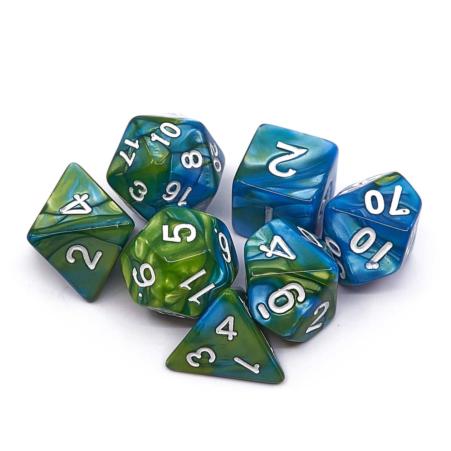 7 Polyhedral Abyss Dice Set - Ocean Blue-Green / White (AB0025)