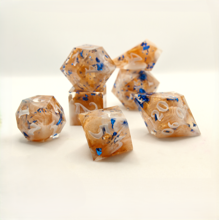 Sweet Dice - Polyhedral Resin - Blue & Gold Clouds