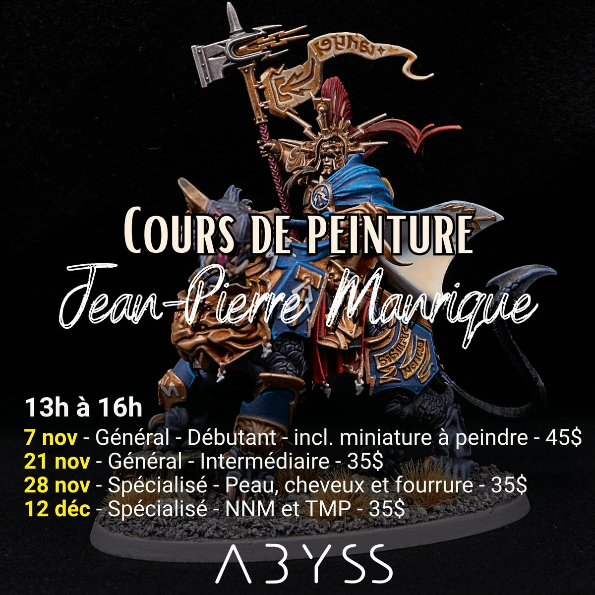 Cours de peinture avec Jean-Pierre Manrique - 07-11-2026, 21-11-2026, 28-11-2026, 12-12-2026