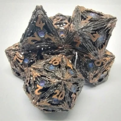 Devil-Eye Dice Set - Brush Copper with Shimmering Purple Eye