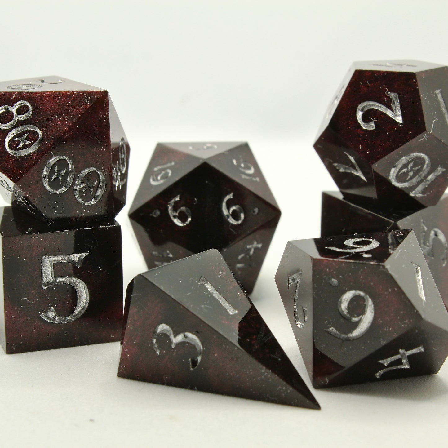 Sweet Dice - Polyhedral Resin - Dark Ruby Ink & Silver Glitter