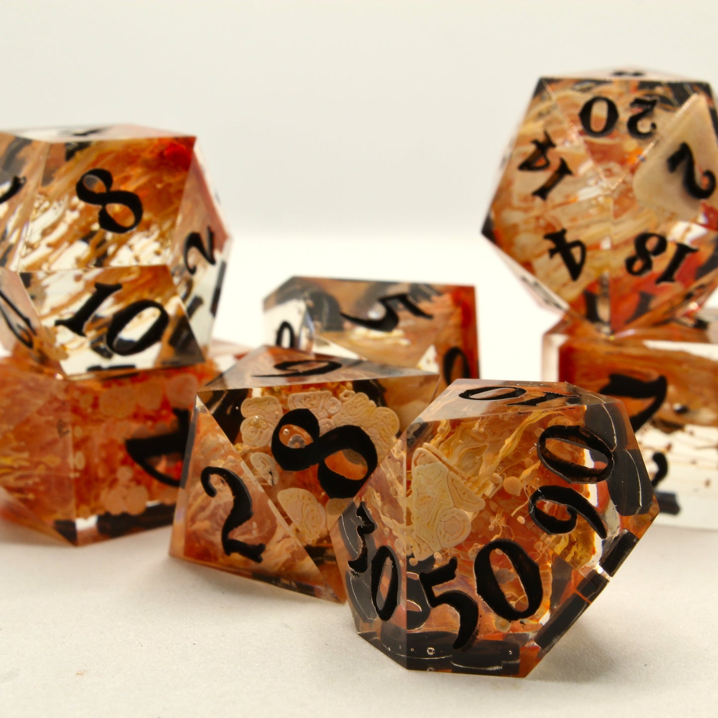 Sweet Dice - Polyhedral Resin - Clear Fire Ink