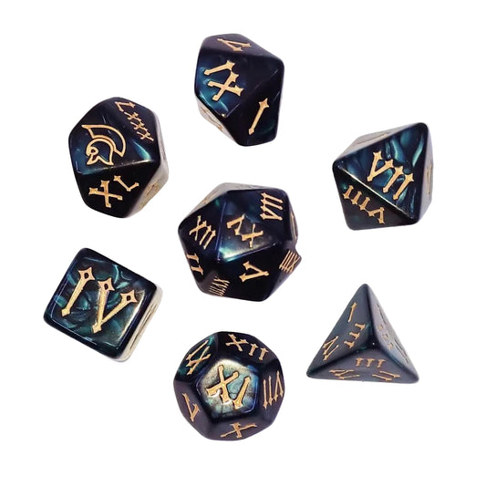 7 Polyhedral Abyss Dice Set - Roman Numbers - Green (AB0077)