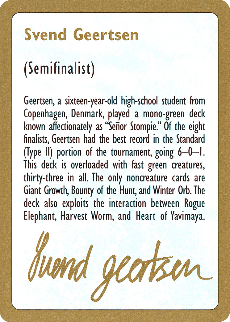 1997 Svend Geertsen Biography Card [World Championship Decks]