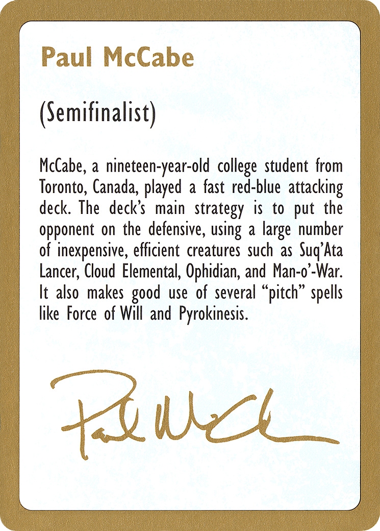 1997 Paul McCabe Biography Card [World Championship Decks]