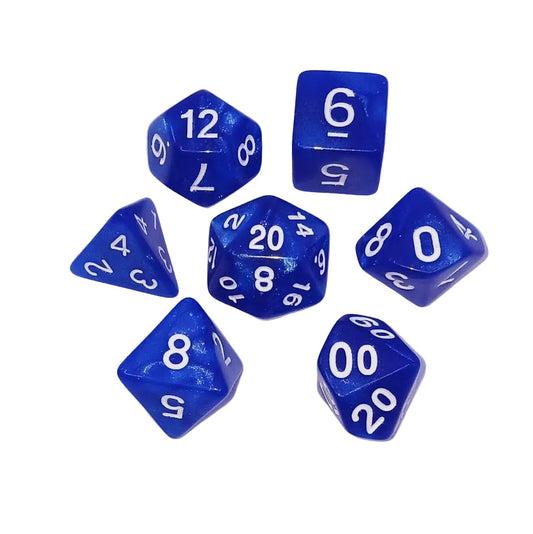 7 Polyhedral Abyss Dice Set - Sapphire Glitter / White (AB0072)