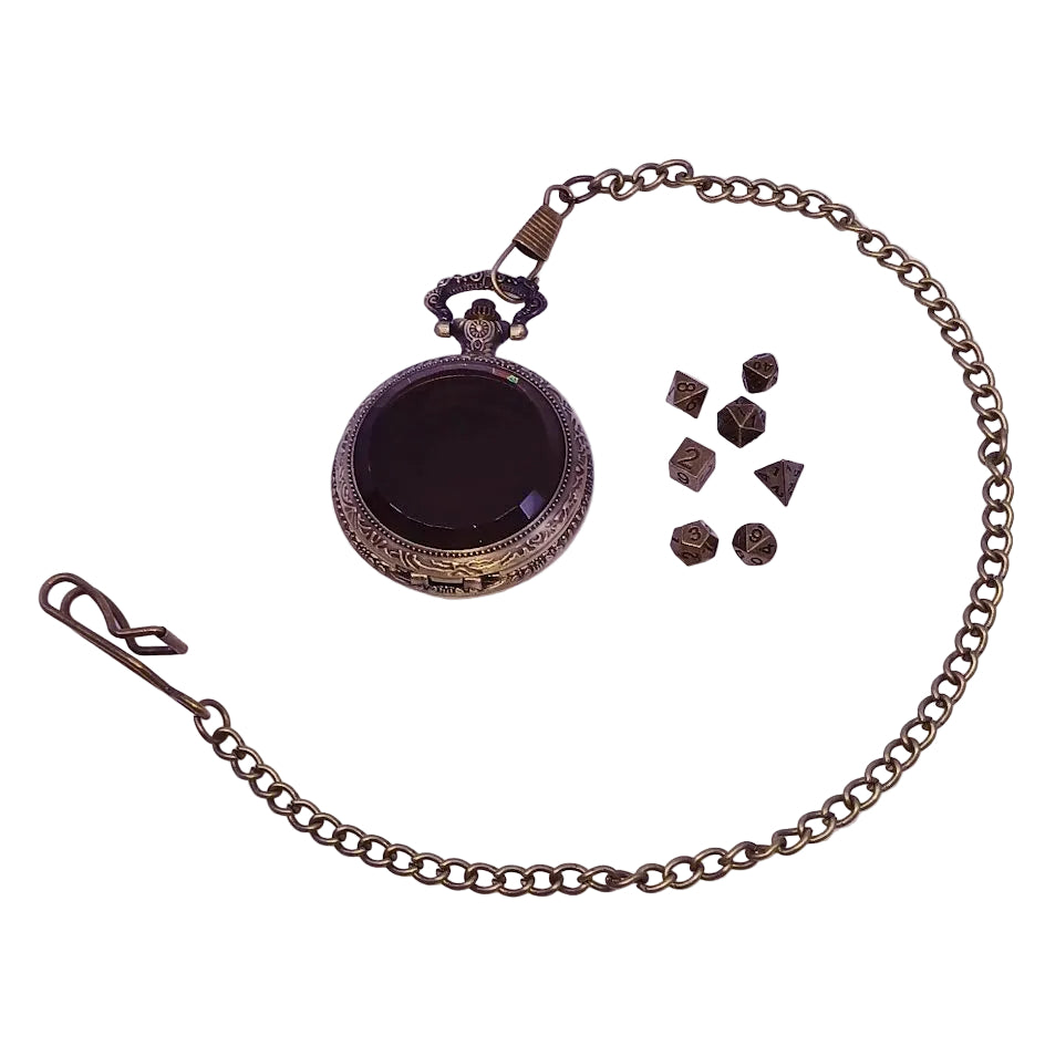 7 Polyhedral Abyss Dice Set - Montre à Gousset avec Ensemble de dés en métal  (AB0079)