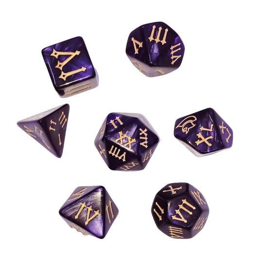 7 Polyhedral Abyss Dice Set - Roman Numbers - Purple (AB0078)