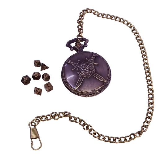7 Polyhedral Abyss Dice Set - Montre à Gousset avec Ensemble de dés en métal  (AB0079)