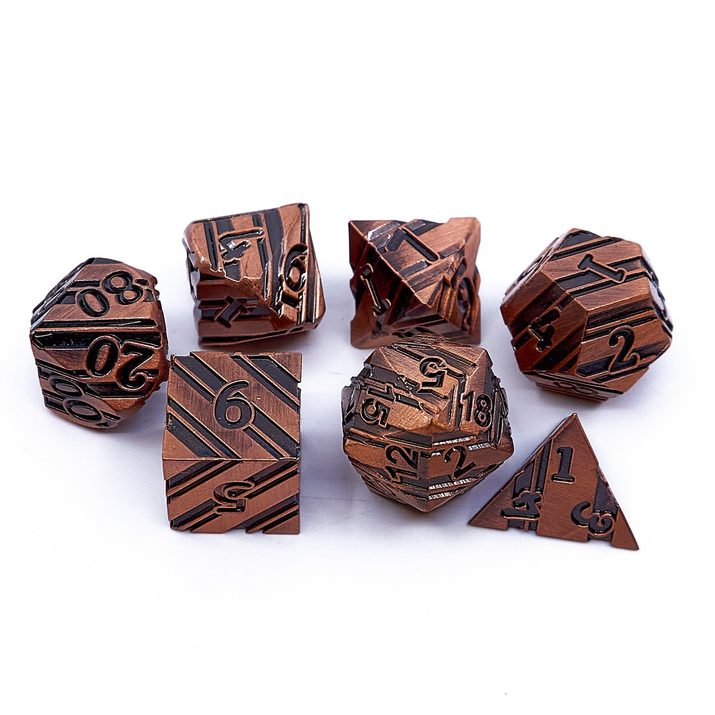 Striped Metal Dice Set - Old Copper with Black stripe
