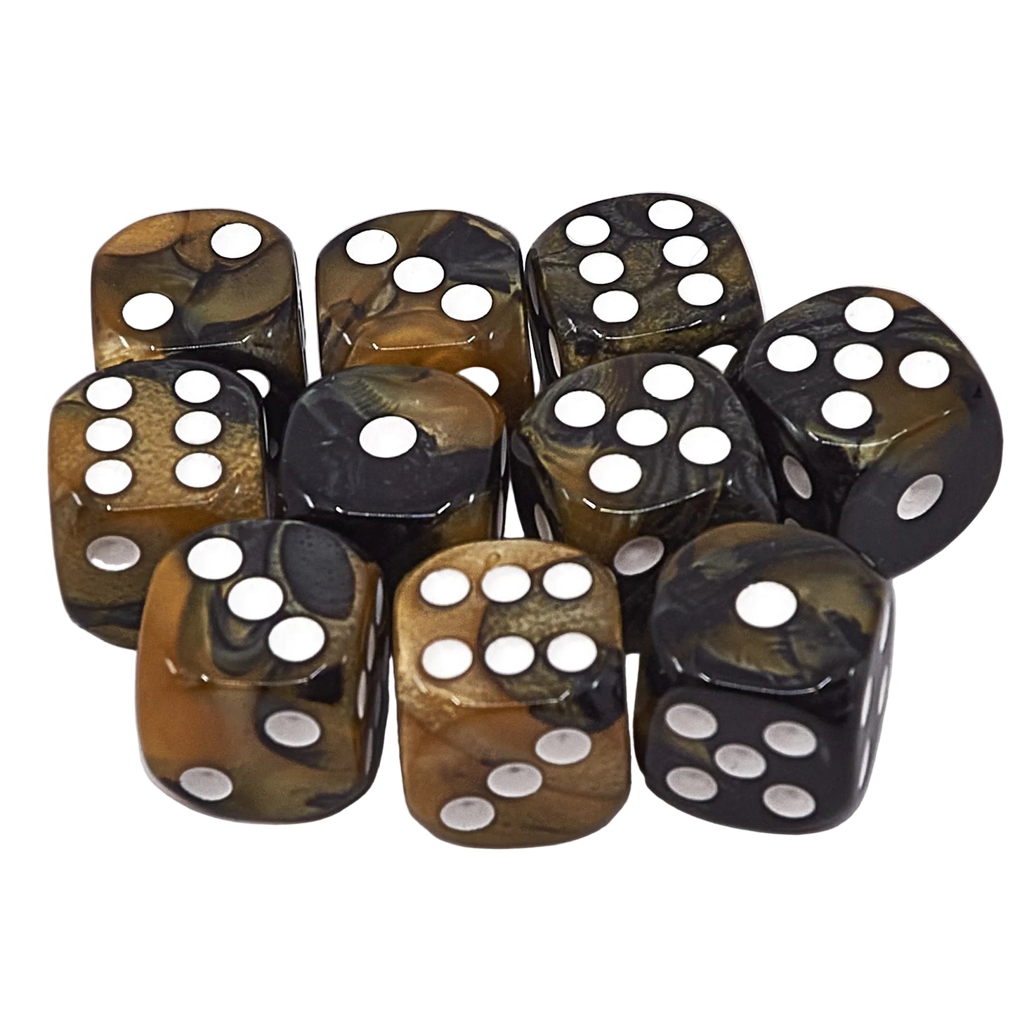 10 x D6 Abyss Dice Set - Black & Gold Marble / White (AB0070)