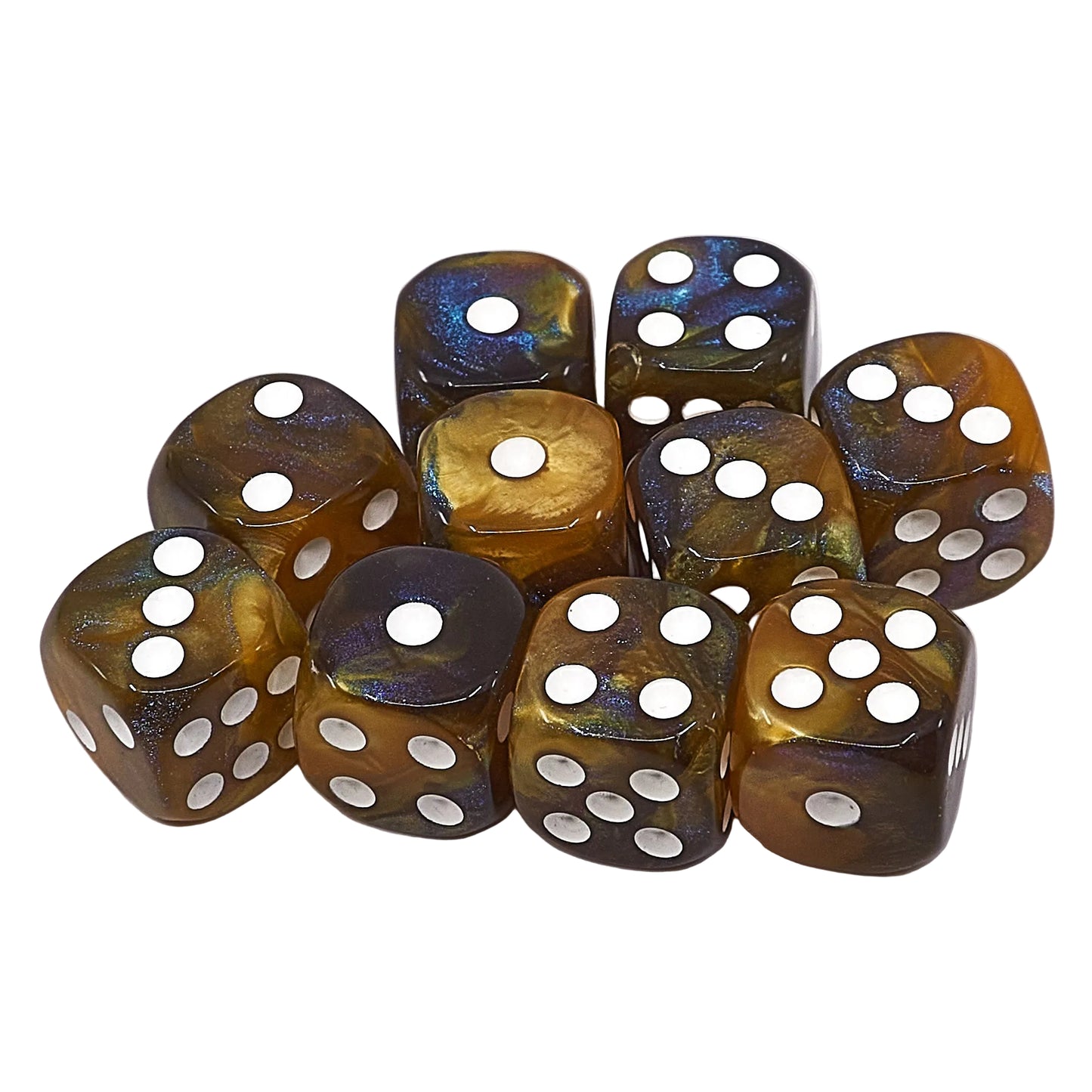 10 x D6 Abyss Dice Set - Gold & Brown / White Marble (AB0066)
