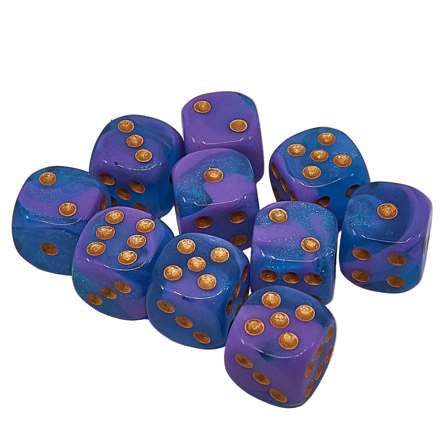 10 x D6 Abyss Dice Set - Purple & blue Marble / Gold (AB0063)