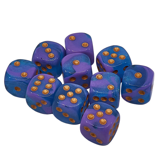 10 x D6 Abyss Dice Set - Purple & blue Marble / Gold (AB0063)