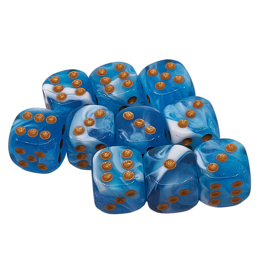 10 x D6 Abyss Dice Set - Blue & White Marble / Gold (AB0065)