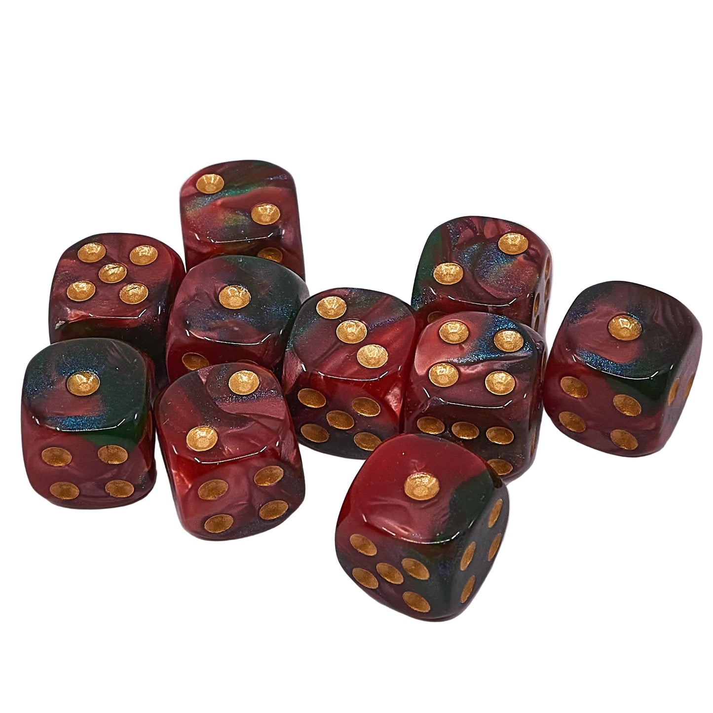 10 x D6 Abyss Dice Set - Red & Green Marble / Gold (AB0062)