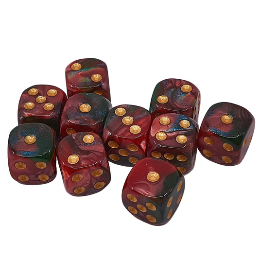 10 x D6 Abyss Dice Set - Red & Green Marble / Gold (AB0062)