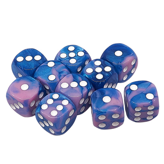 10 x D6 Abyss Dice Set - Pink & Blue Marble / White (AB0068)