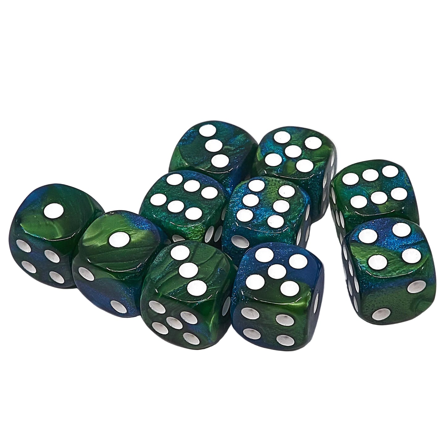 10 x D6 Abyss Dice Set - Blue & Green Marble / White (AB0067)