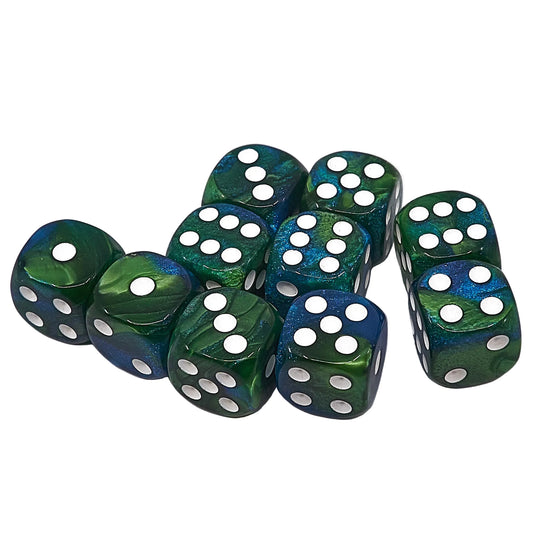 10 x D6 Abyss Dice Set - Blue & Green Marble / White (AB0067)