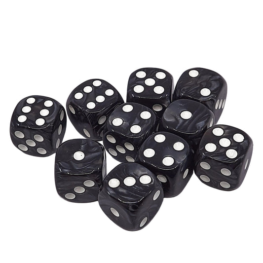 10 x D6 Abyss Dice Set - Black & Grey Marble / White (AB0069)