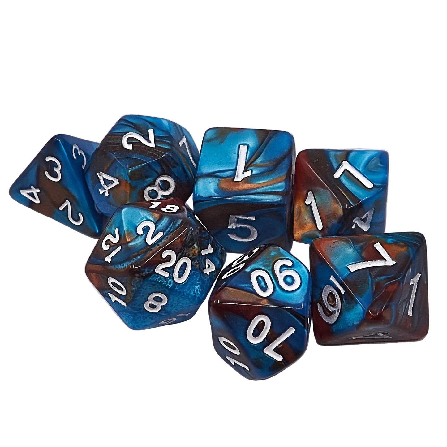 Polyhedral Dice Set - Vortex Blue-Copper / White (AB0005)