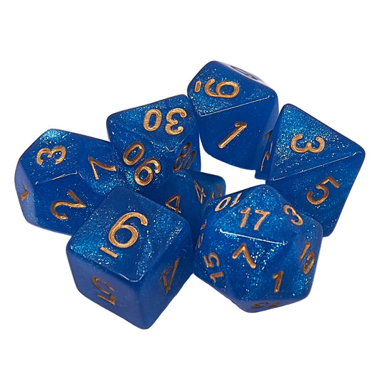 Polyhedral Dice Set - Sapphire glitter / Gold (AB0015)