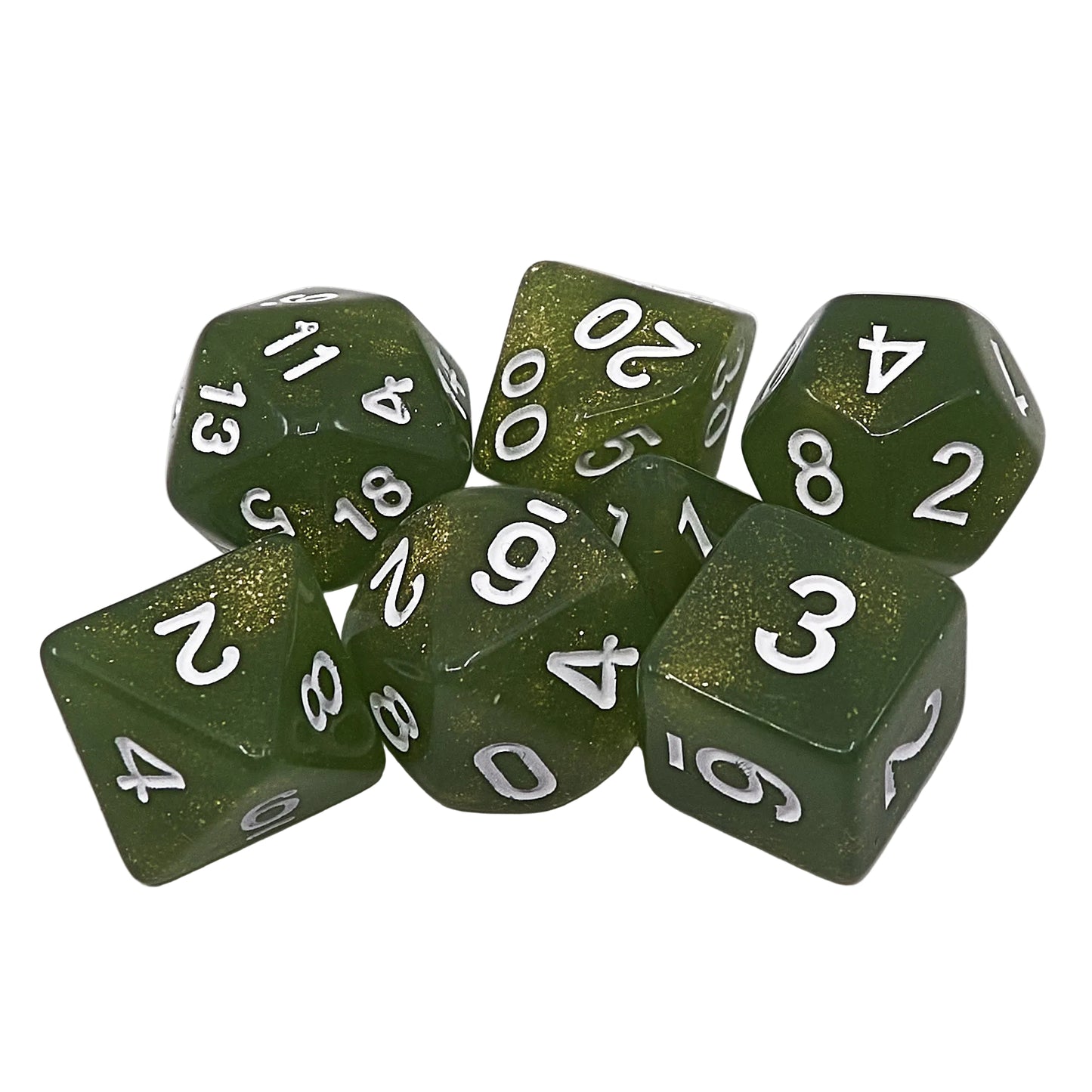 Polyhedral Dice Set - Sage Green Glitter / White (AB0051)