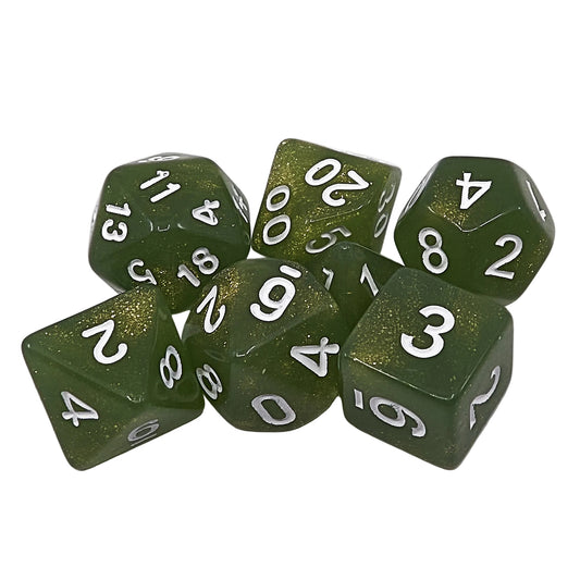 Polyhedral Dice Set - Sage Green Glitter / White (AB0051)