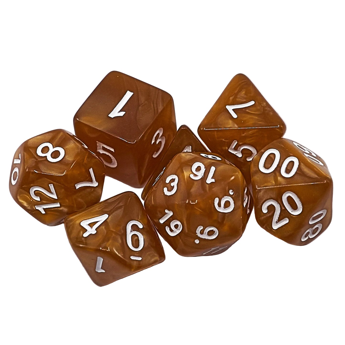 Polyhedral Dice Set - Gold Amber Marble / White (AB0052)