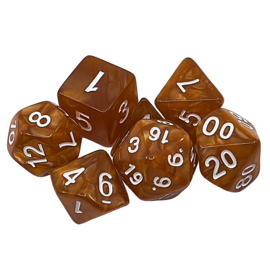Polyhedral Dice Set - Gold Amber Marble / White (AB0052)