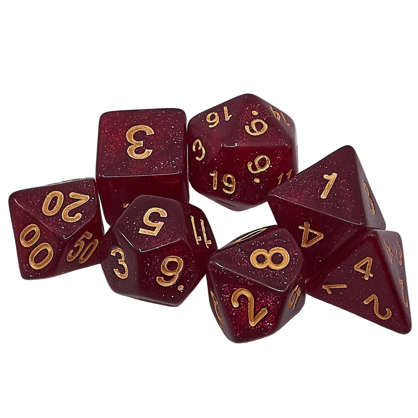 7 Polyhedral Dice Set - Ruby Glitter / Gold (AB0053)