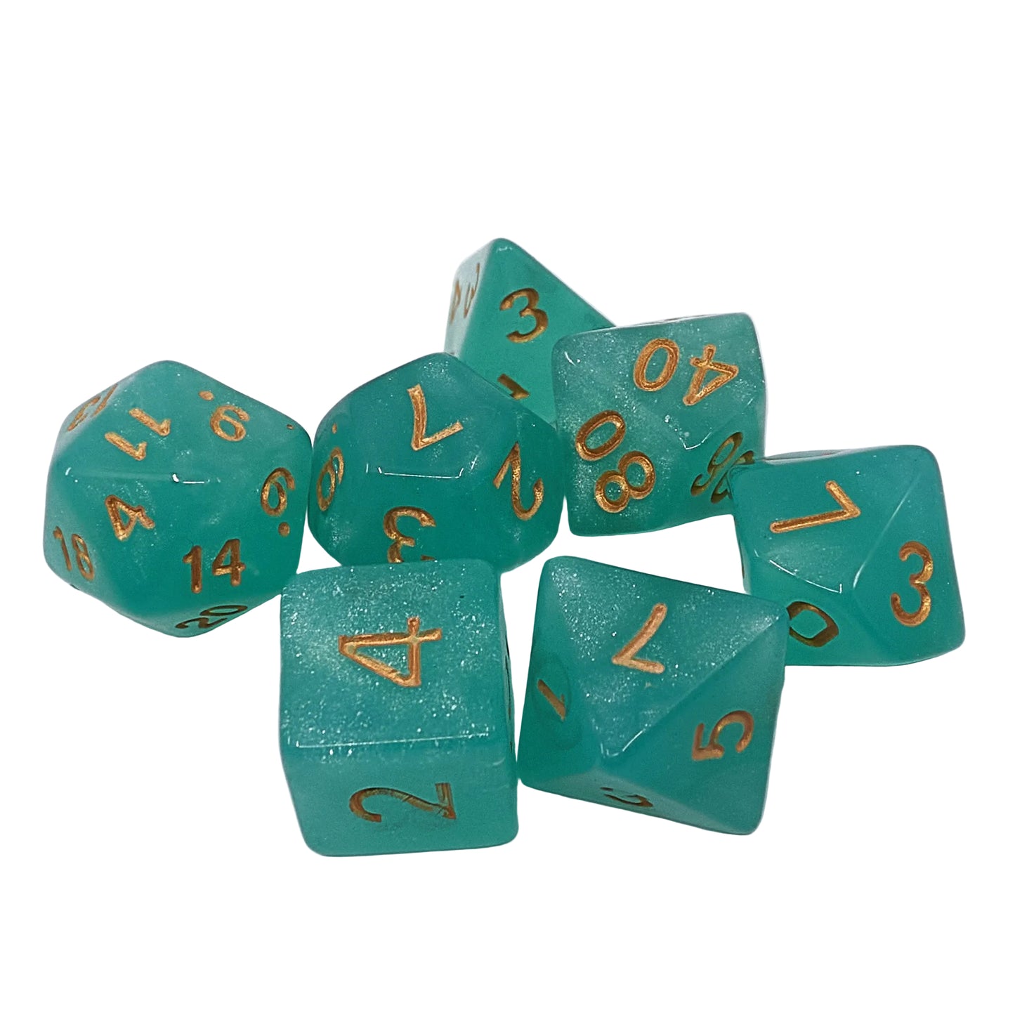 Polyhedral  Dice Set - Mint Blue Glitter / Gold (AB0415)