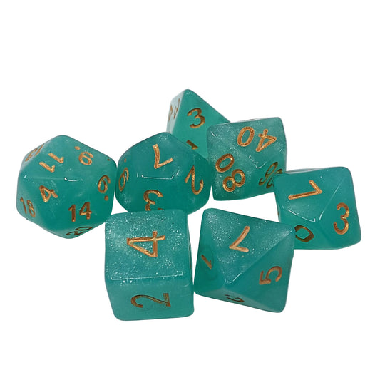 Polyhedral  Dice Set - Mint Blue Glitter / Gold (AB0415)