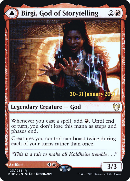 Birgi, God of Storytelling // Harnfel, Horn of Bounty  [Kaldheim Prerelease Promos]