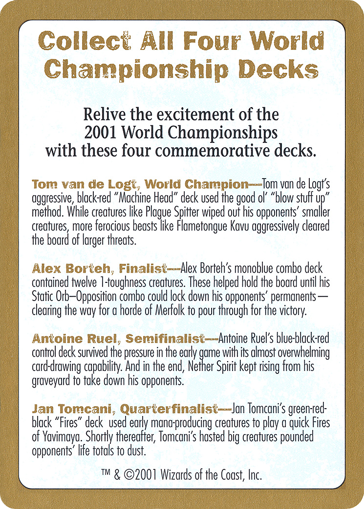 2001 World Championship Advertisement Card [World Championship Decks]
