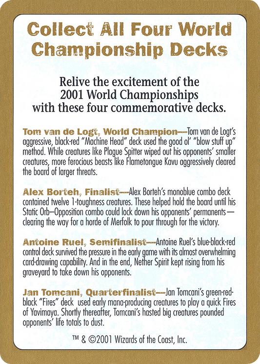 2001 World Championship Advertisement Card [World Championship Decks]