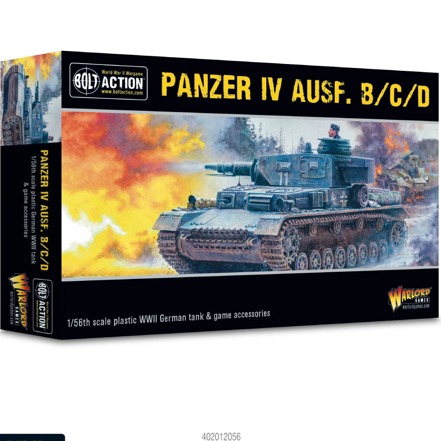 Product image for a Bolt Action Panzer IV Ausf. B/C/D toy tank, showing the box with a graphic of the tank in action.