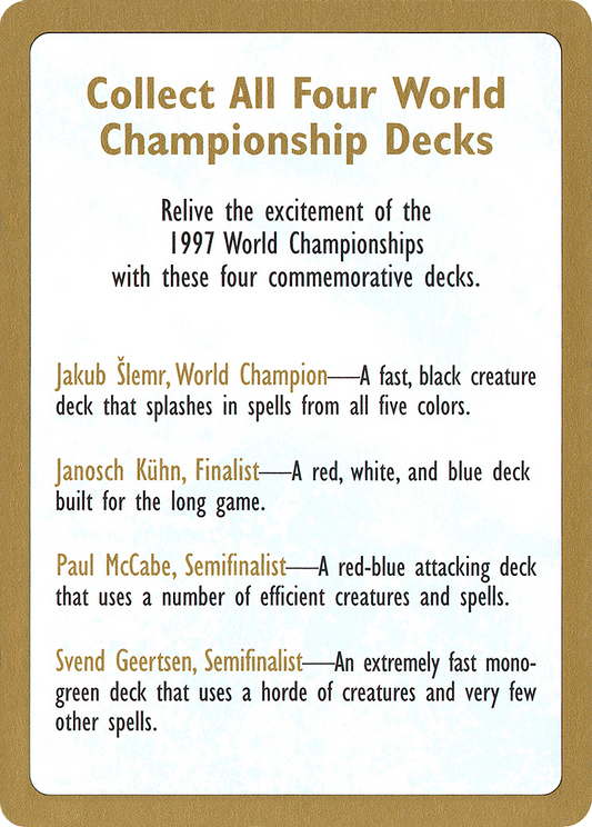 1997 World Championship Advertisement Card [World Championship Decks]