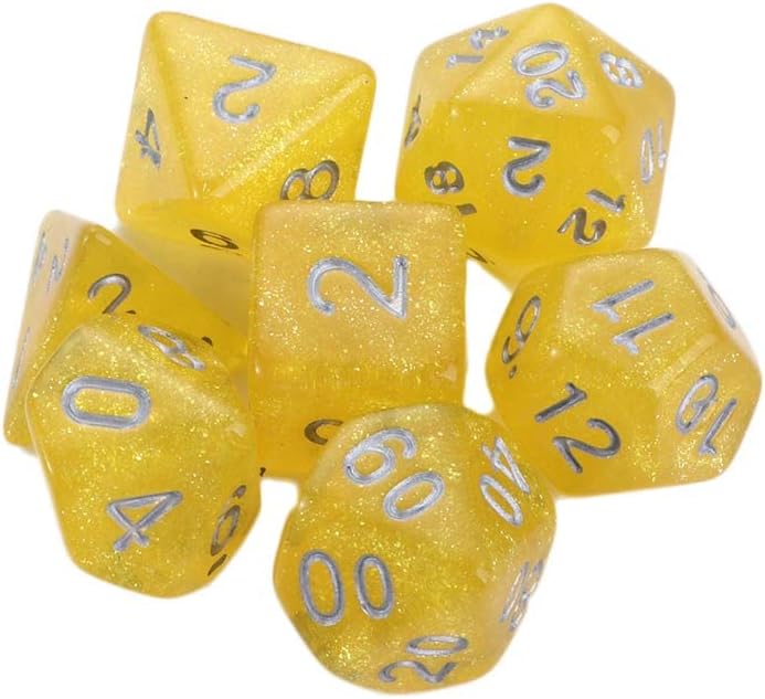 7 Polyhedral Abyss Dice Set - Glitter Yellow / White (AB0022)