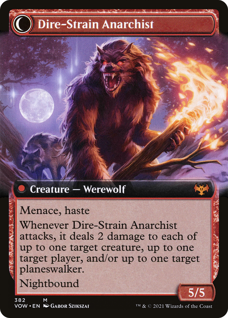 Volatile Arsonist // Dire-Strain Anarchist (VOW-382) - Innistrad: Crimson Vow: (Extended Art, Double Faced Transform) Foil