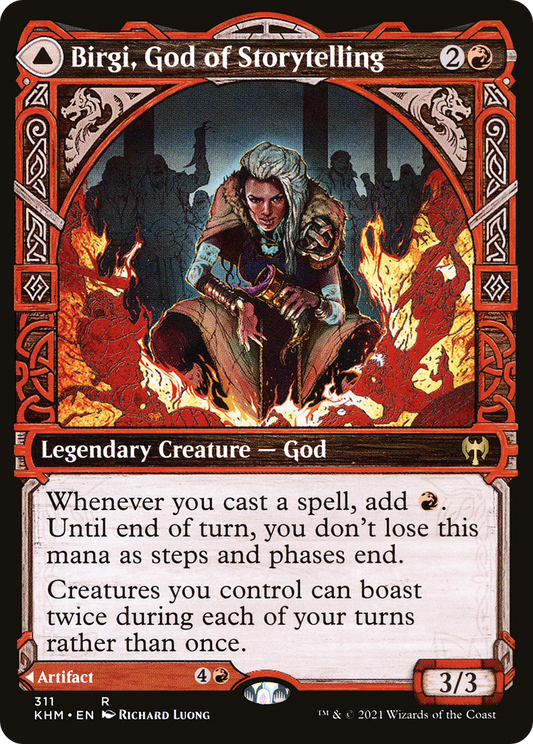 Birgi, God of Storytelling // Harnfel, Horn of Bounty (KHM-311) - Kaldheim: (Showcase) Foil