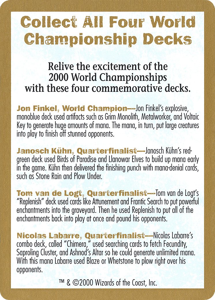 2000 World Championship Advertisement Card [World Championship Decks]