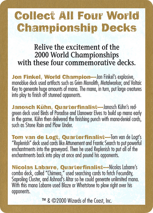 2000 World Championship Advertisement Card [World Championship Decks]