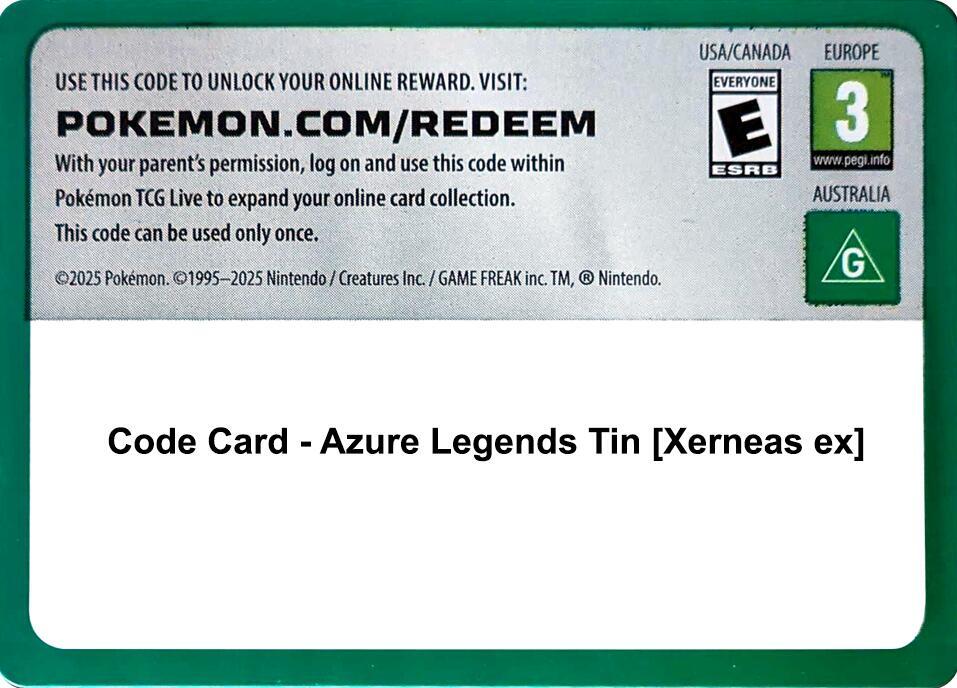 Code Card - Azure Legends Tin [Xerneas ex] [Miscellaneous Cards and Products]