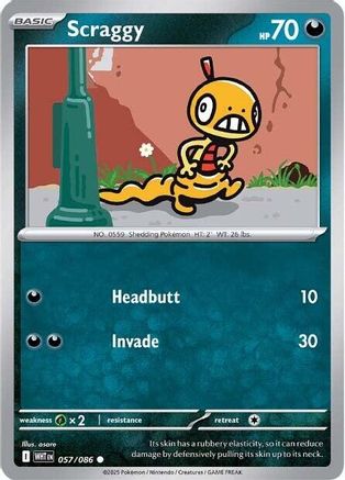 Scraggy 057/086  - Reverse Holofoil SV White Flare - Common